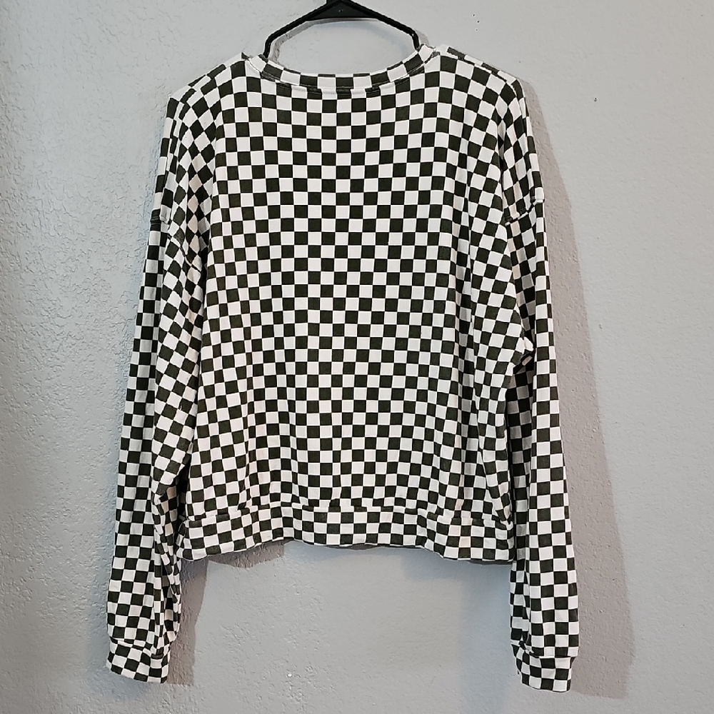 BURU Checkered Green and White Women's Crew Neck Crop Sweater Womens XL - Picture 7 of 7